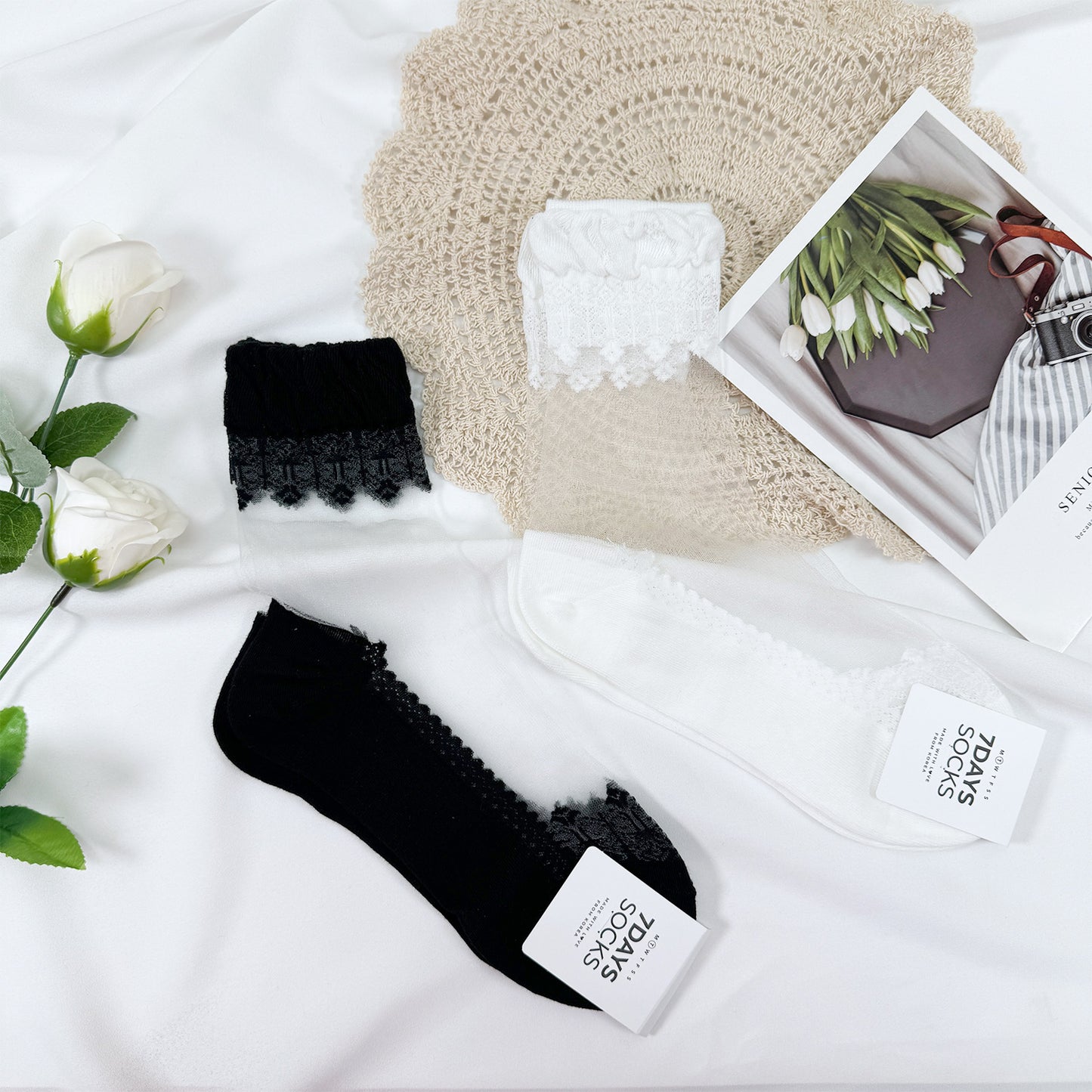 Women's Crew Sheer Lace See-Through Socks