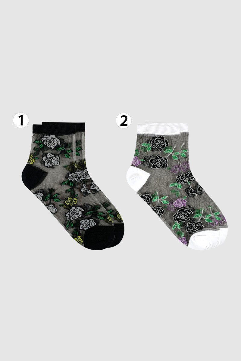 Women's Crew Sheer Laced Rose See-Through Socks