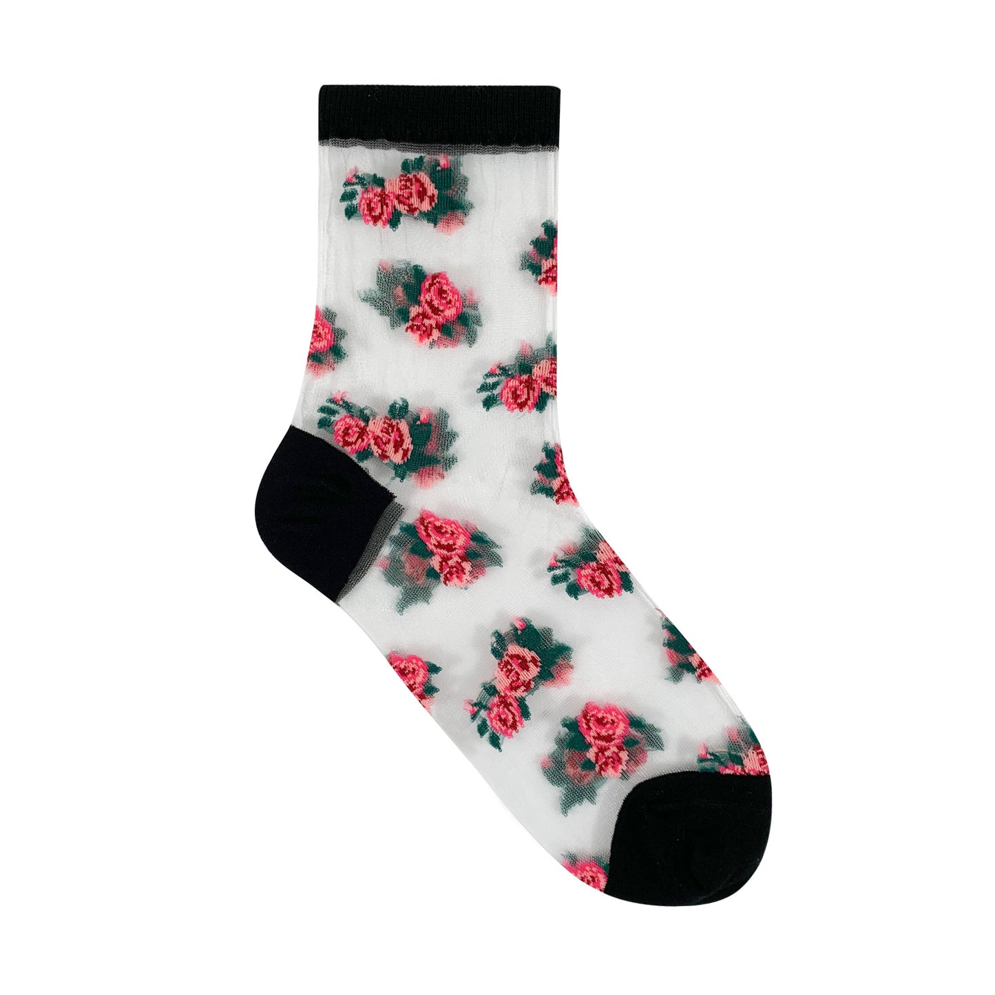 Women's Crew Sheer Pink and Blue Floral See-Through Socks