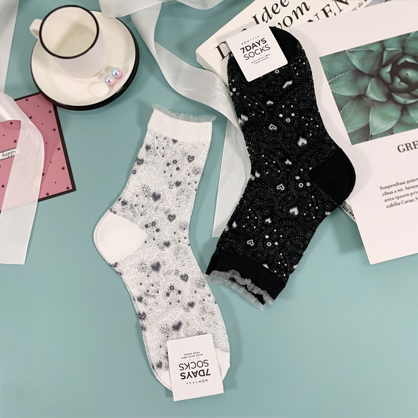Women's Ankle Semi Sheer Mini Heart See-Through Socks