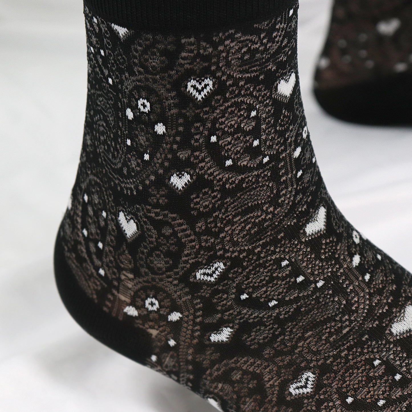 Women's Ankle Semi Sheer Mini Heart See-Through Socks