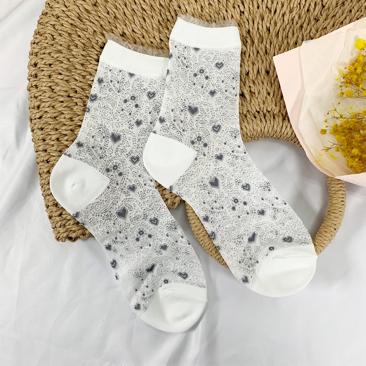 Women's Ankle Semi Sheer Mini Heart See-Through Socks