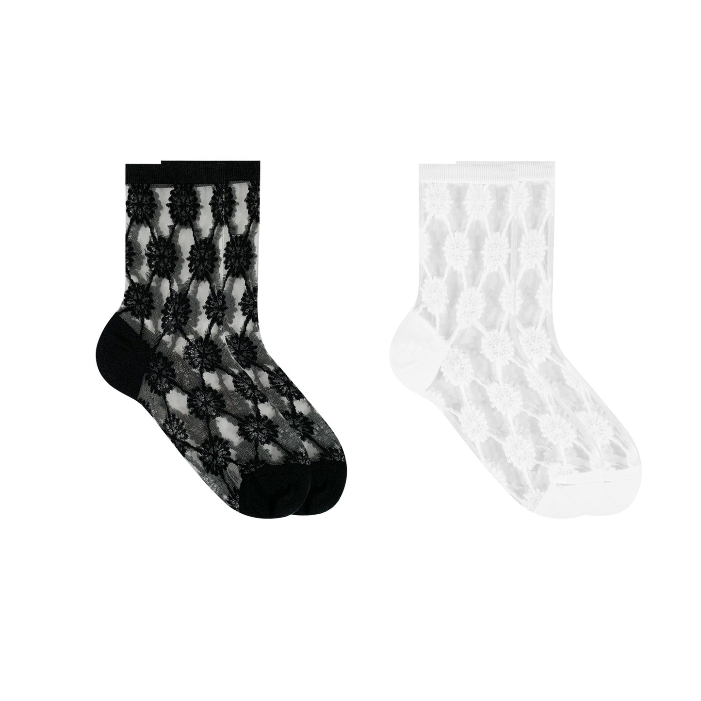 Women's Crew Sheer Big Flower See-Through Socks