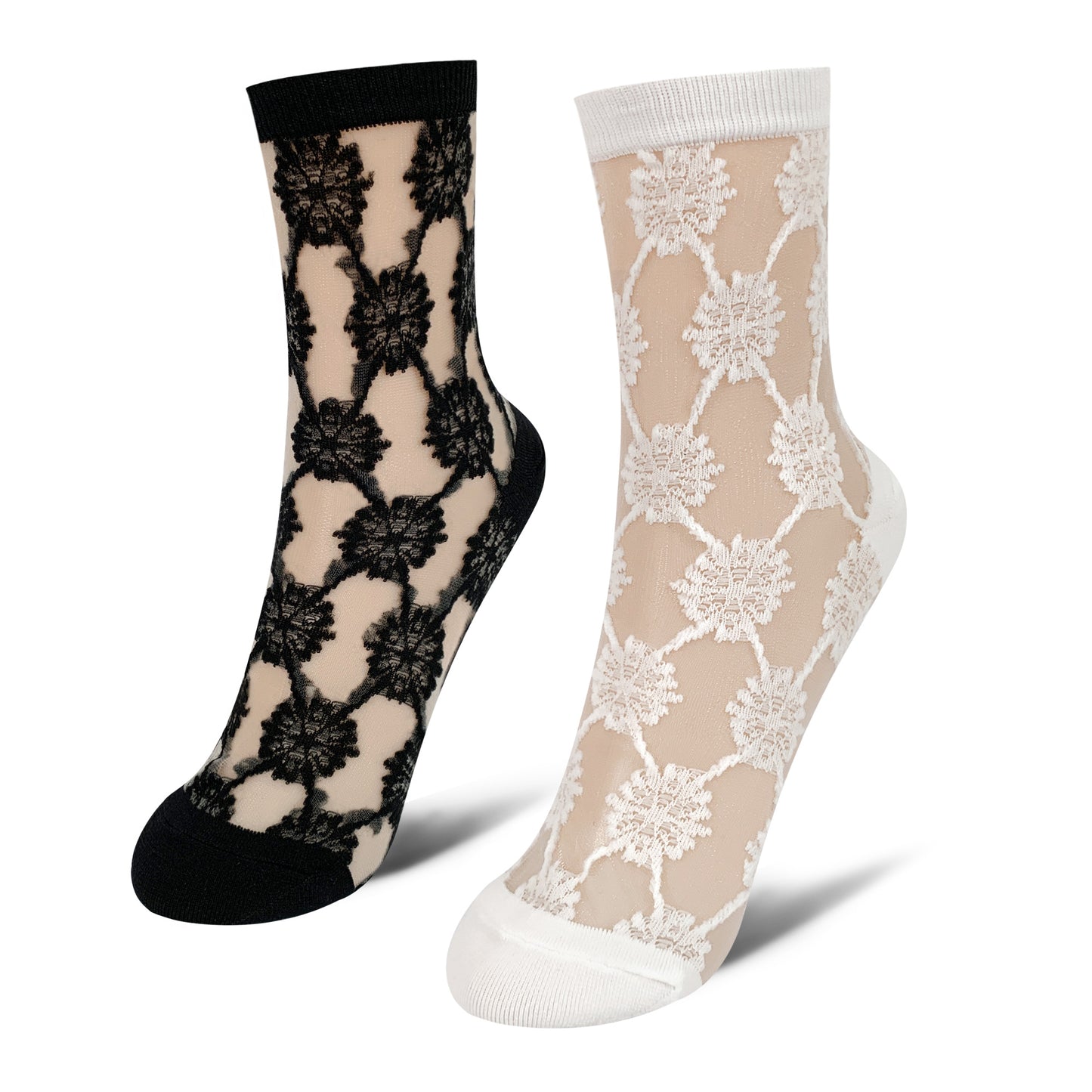 Women's Crew Sheer Big Flower See-Through Socks