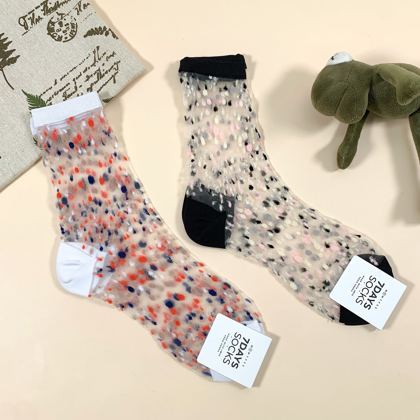 Women's Crew Sheer Multi See-Through Dots Socks