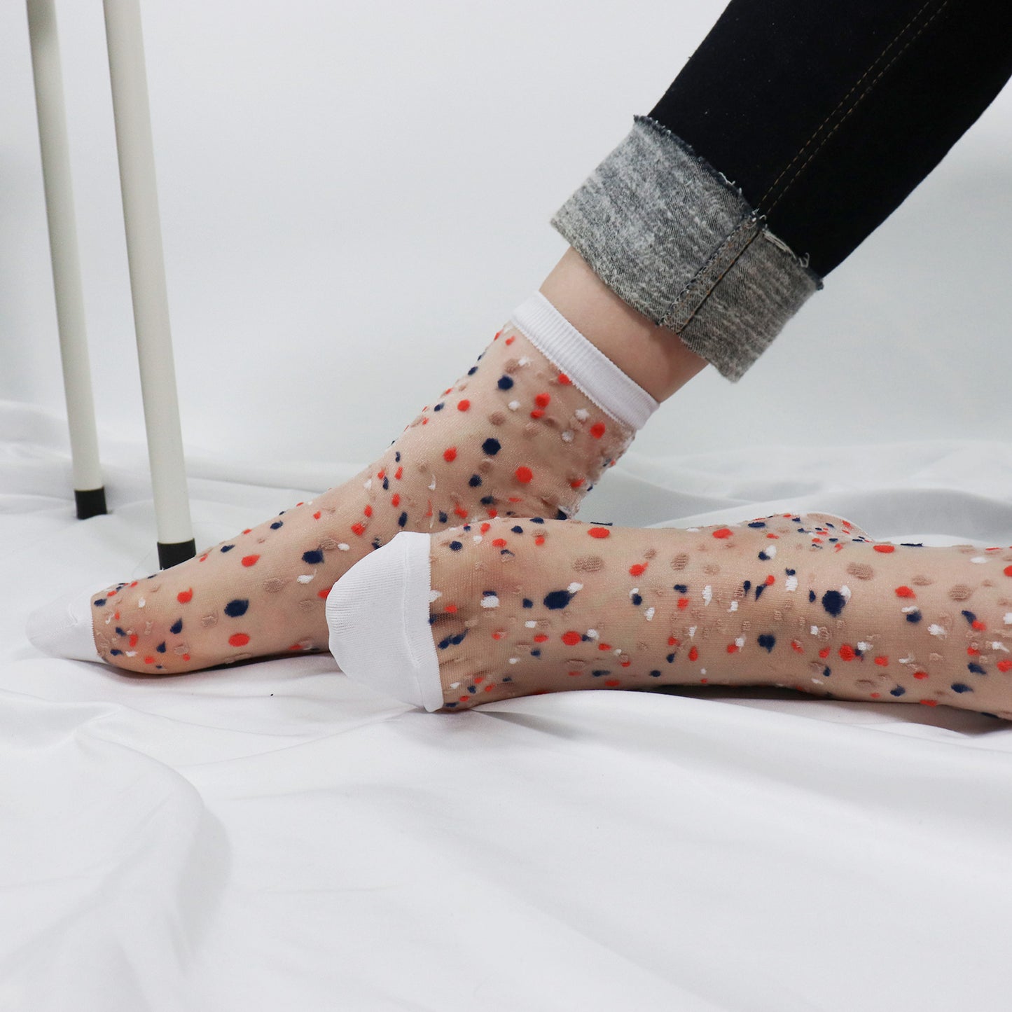 Women's Crew Sheer Multi See-Through Dots Socks
