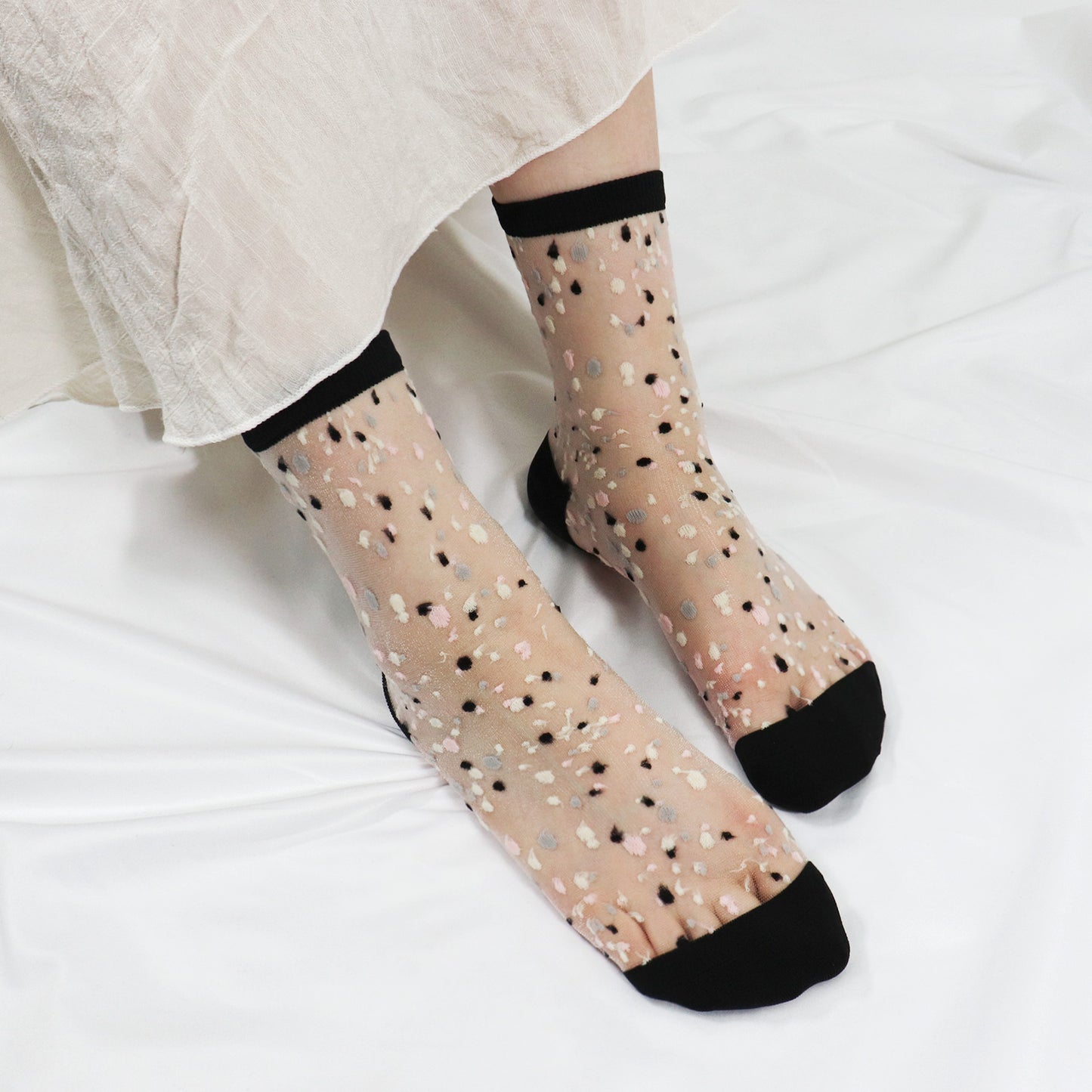 Women's Crew Sheer Multi See-Through Dots Socks