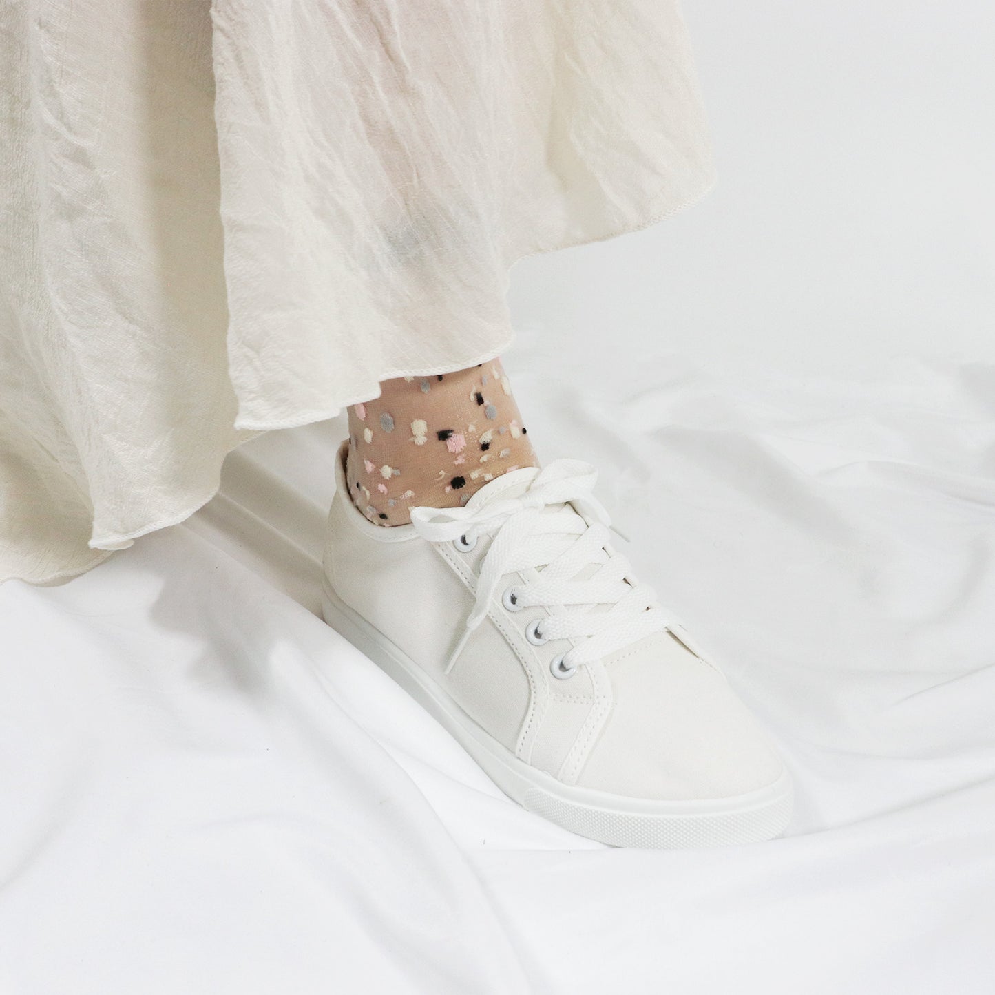 Women's Crew Sheer Multi See-Through Dots Socks