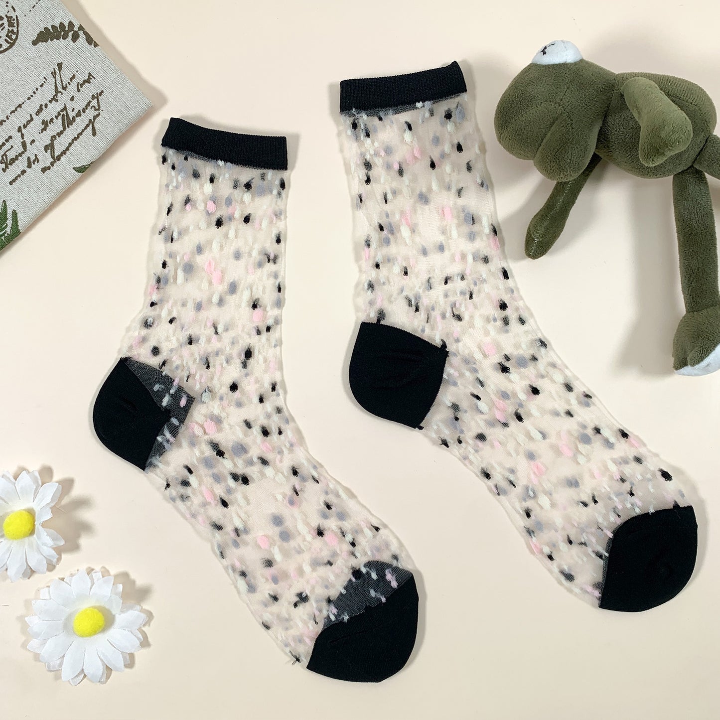 Women's Crew Sheer Multi See-Through Dots Socks