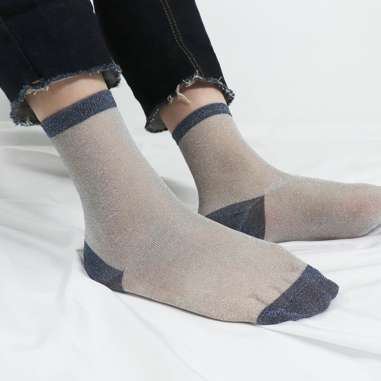 Women's Crew Sheer Glitter See-Through Socks
