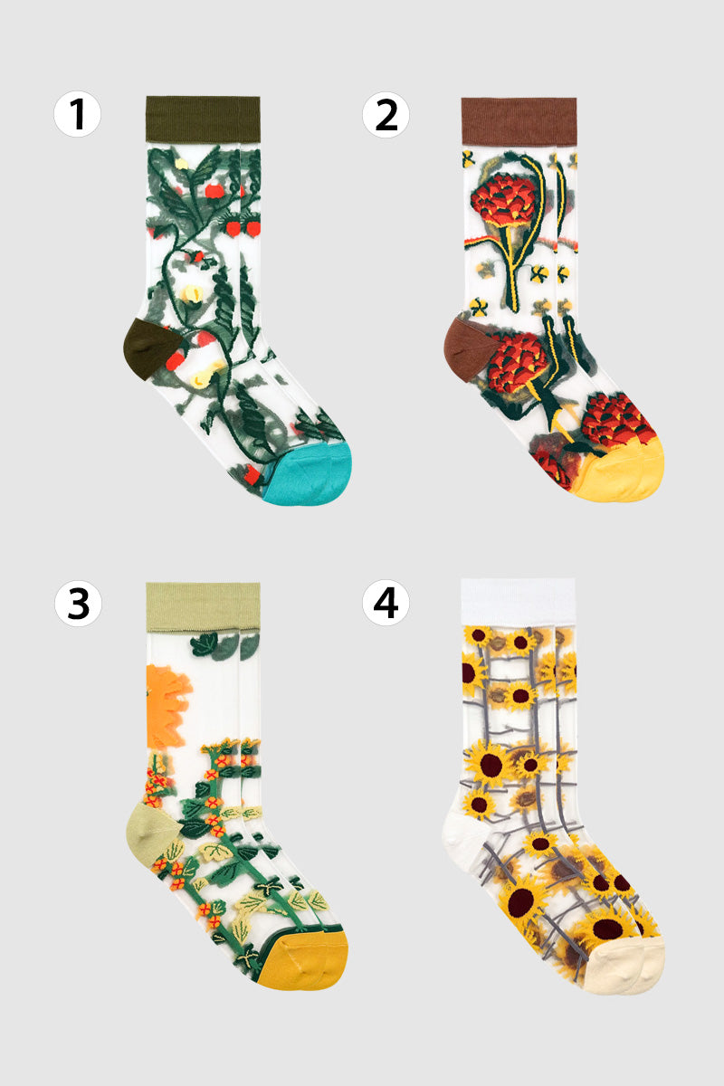 Women's Crew Multi Flower See-Through Socks