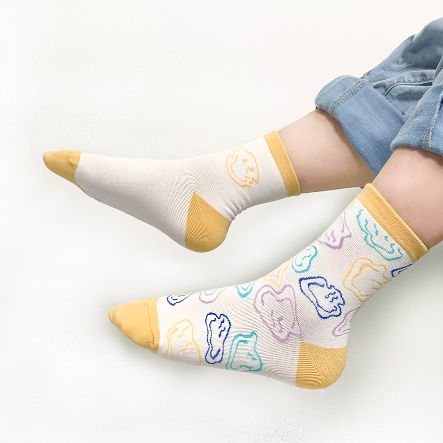 Women's Crew Glitch Smile Mismatched AB Socks