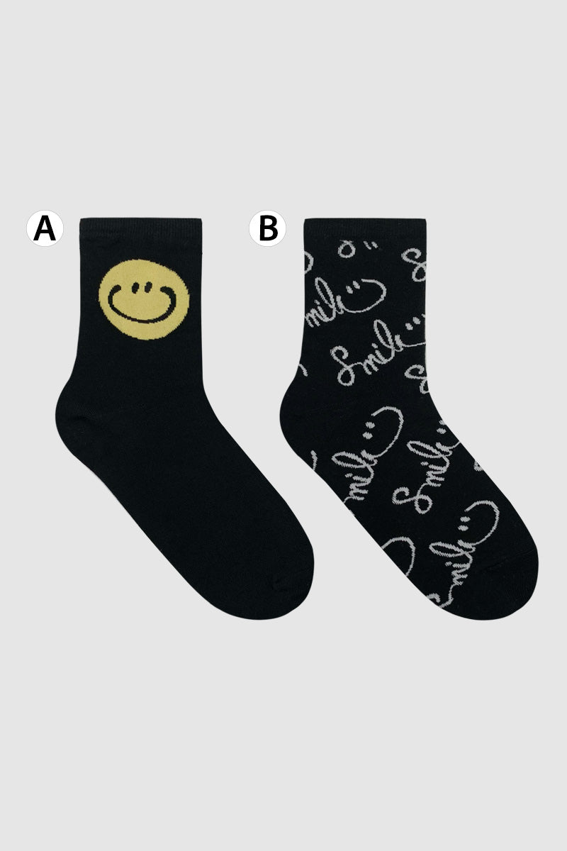 Women's Crew Handwriting Smile Mismatched AB Socks