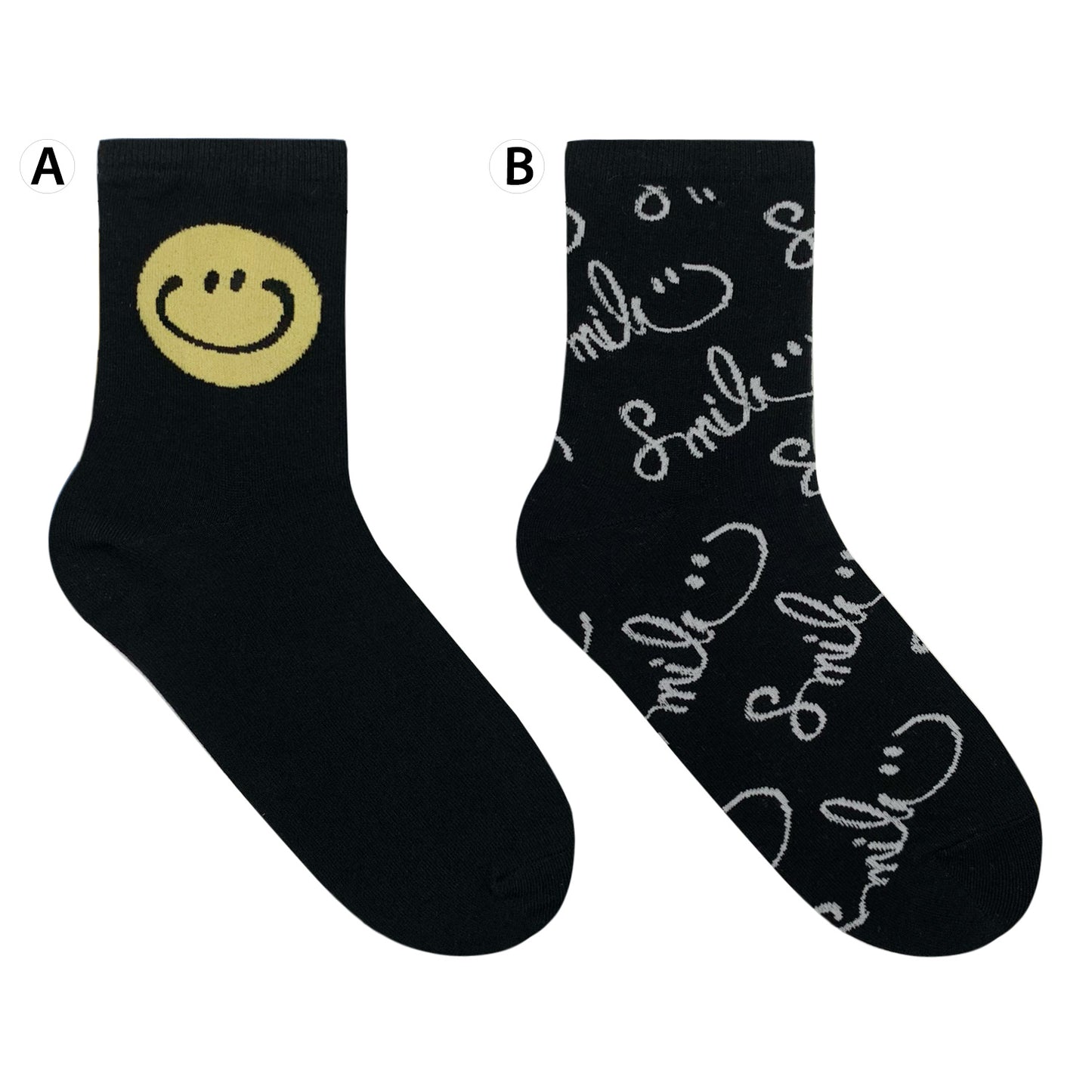 Women's Crew Handwriting Smile Mismatched AB Socks