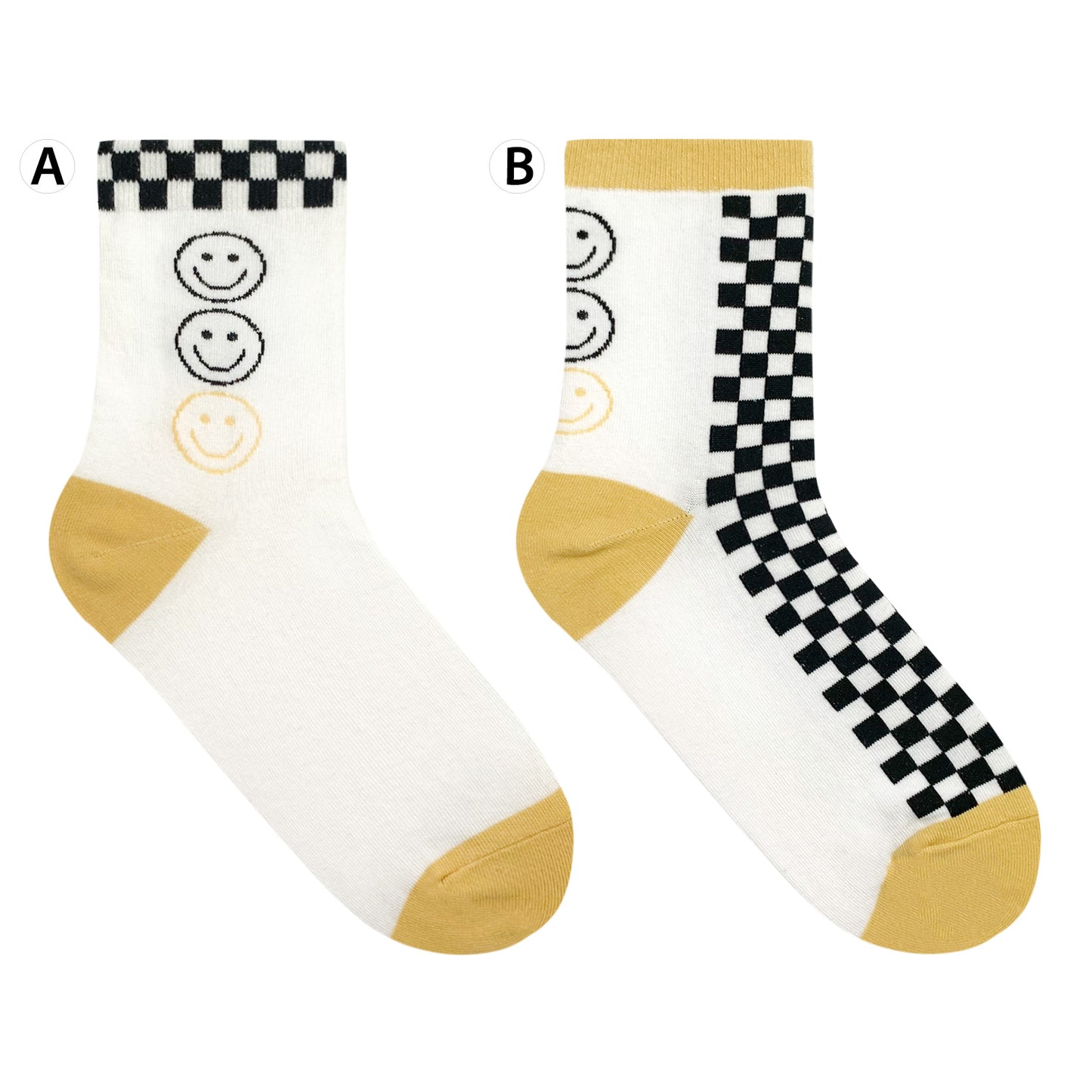 Women's Crew Check Board Smile Mismatched AB Socks