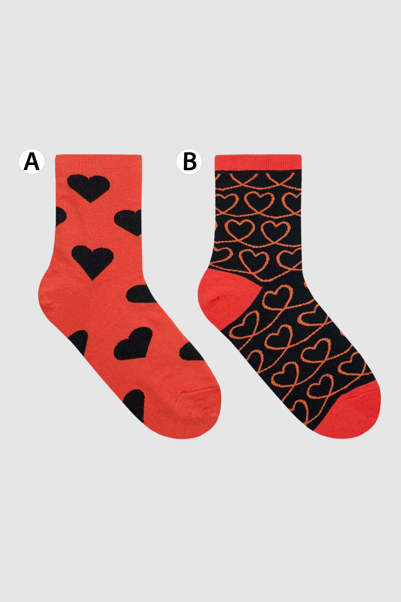 Women's Crew Black & Red Heart Mismatched AB Socks
