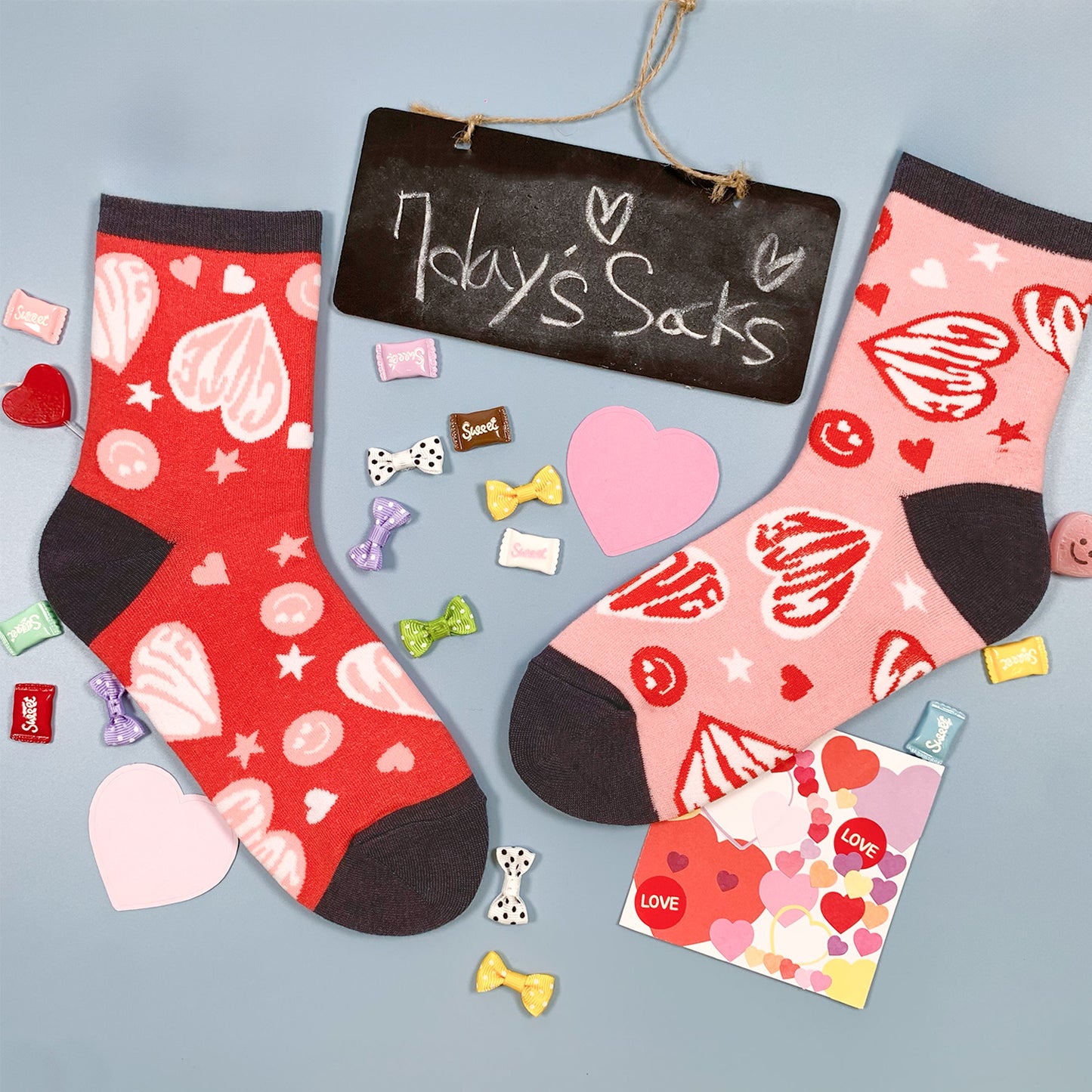 Women's Crew Love & Cute Heart Mismatched AB Socks