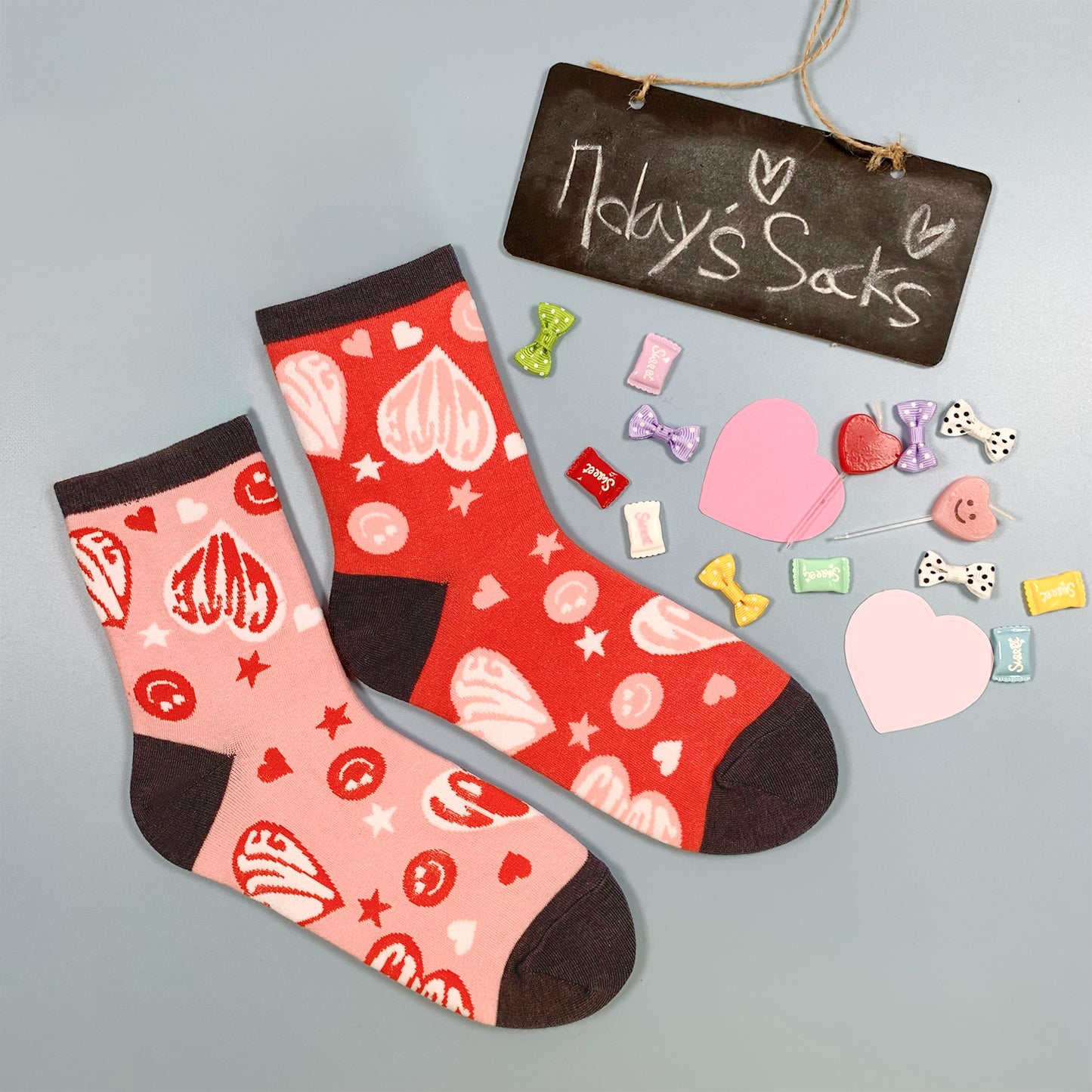 Women's Crew Love & Cute Heart Mismatched AB Socks