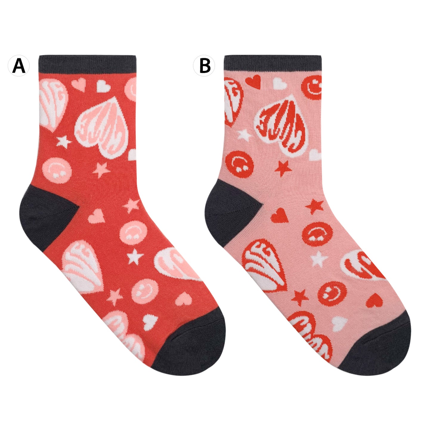 Women's Crew Love & Cute Heart Mismatched AB Socks