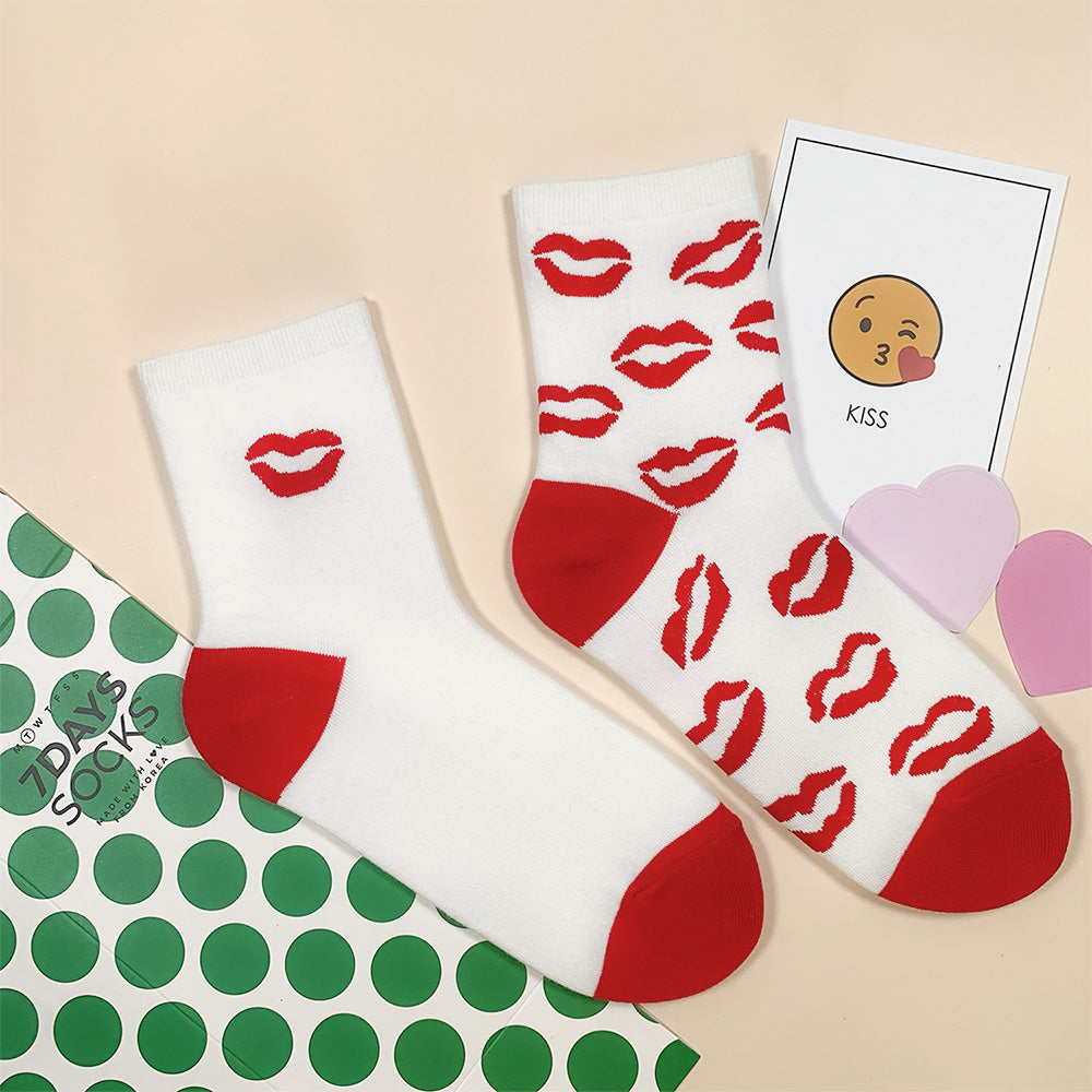 Women's Crew Kiss Mismatched AB White Socks