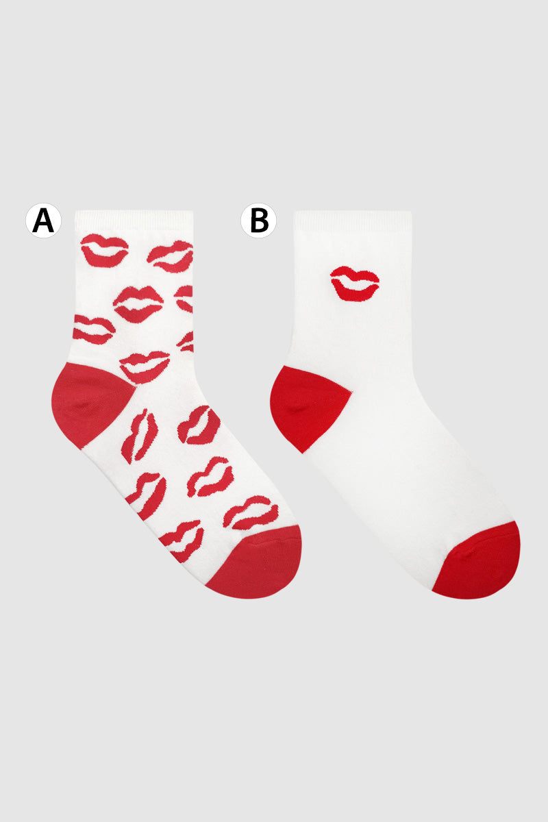 Women's Crew Kiss Mismatched AB White Socks