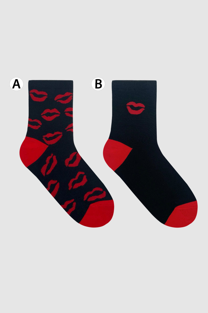 Women's Crew Kiss Mismatched AB Black Socks