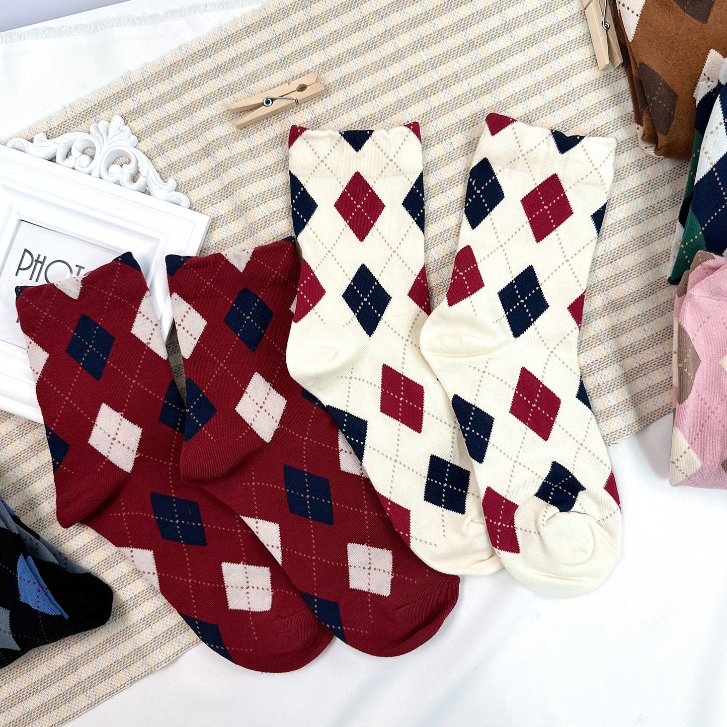 Women's Crew Winter Color Argyle Socks