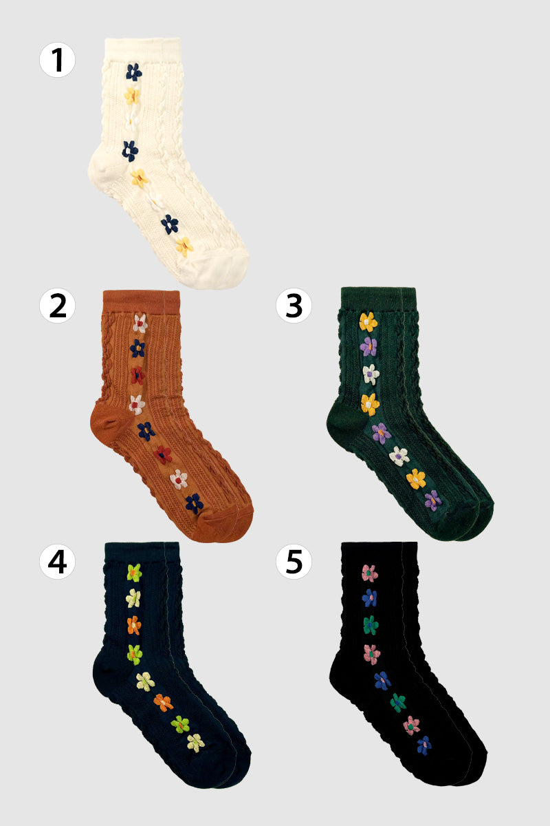 Women's Crew Line Flower Socks