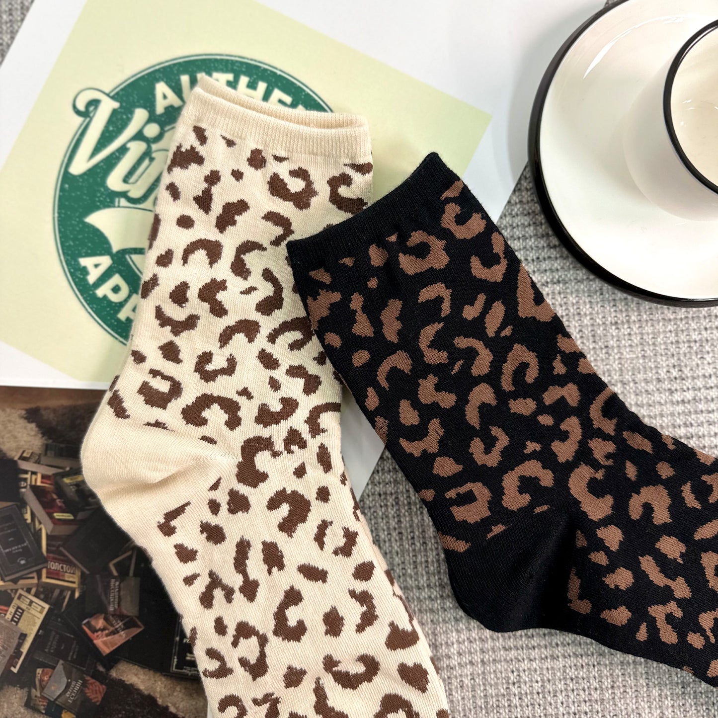 Women's Crew Trendy Leopard Socks