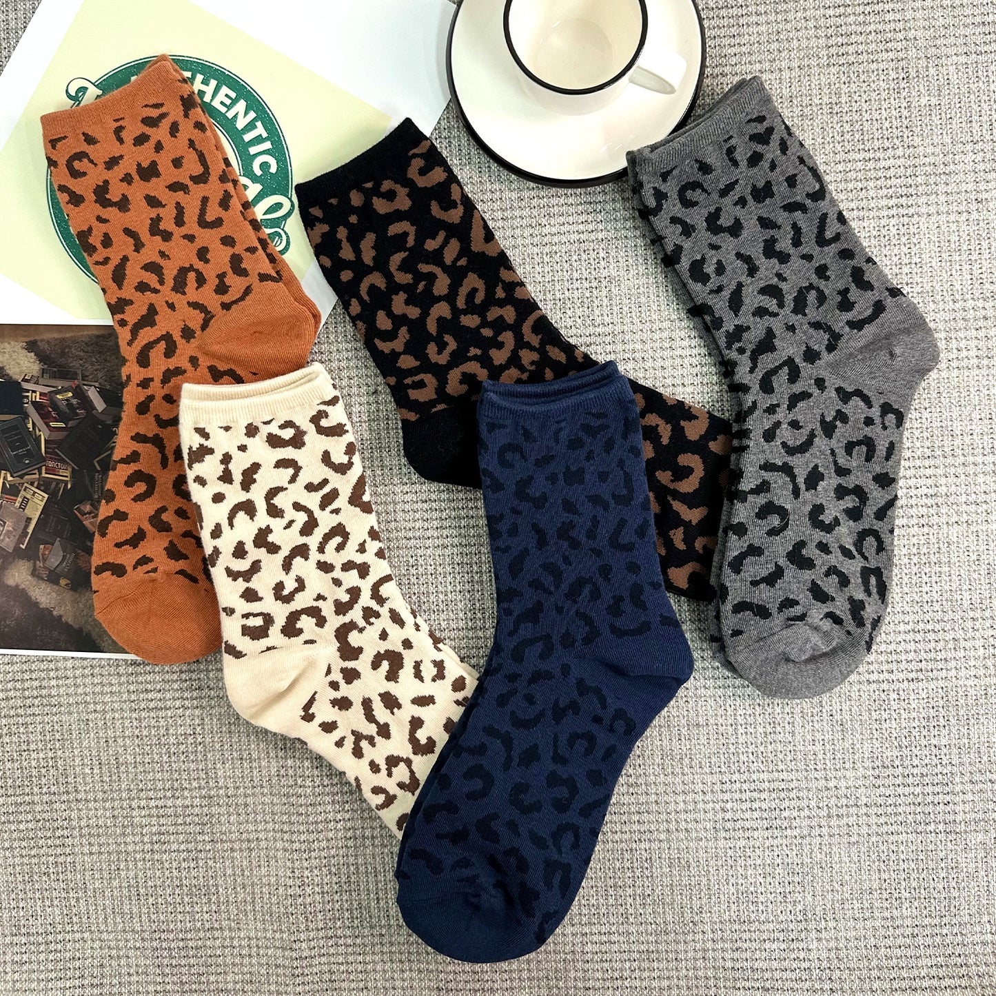 Women's Crew Trendy Leopard Socks