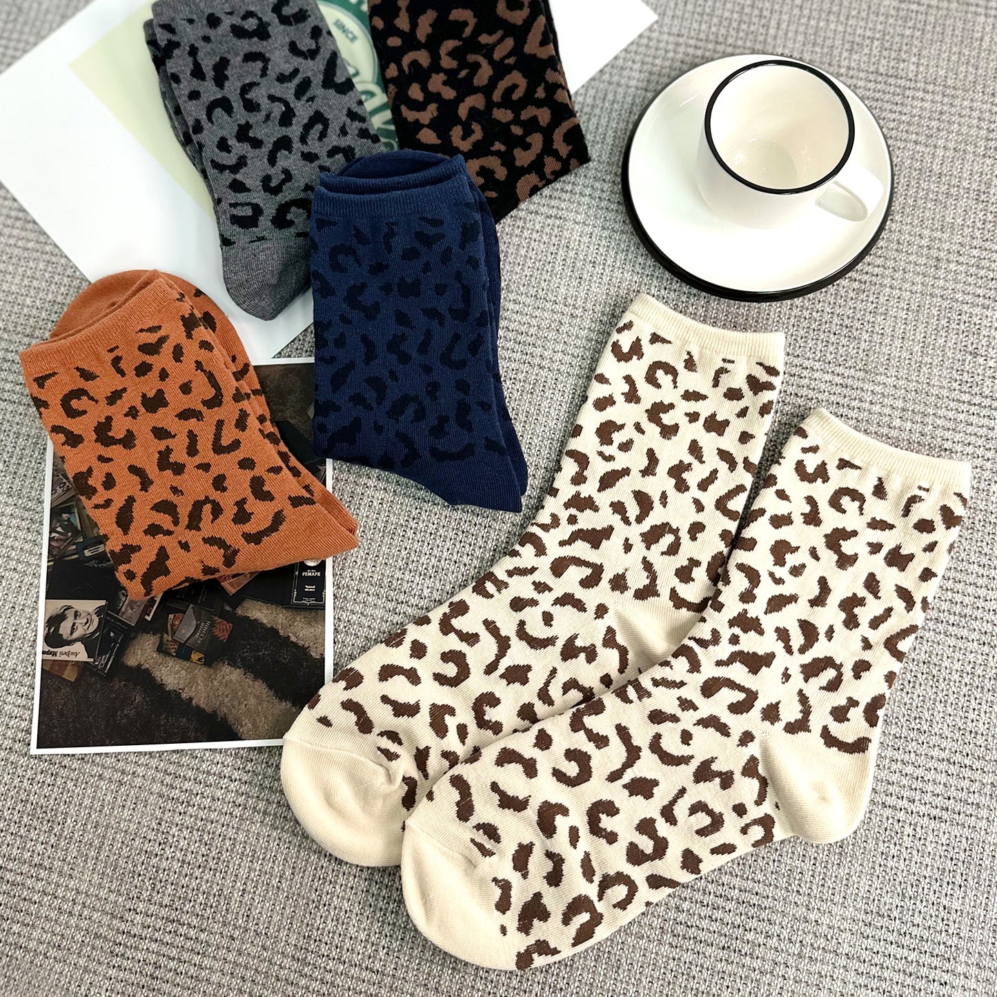 Women's Crew Trendy Leopard Socks