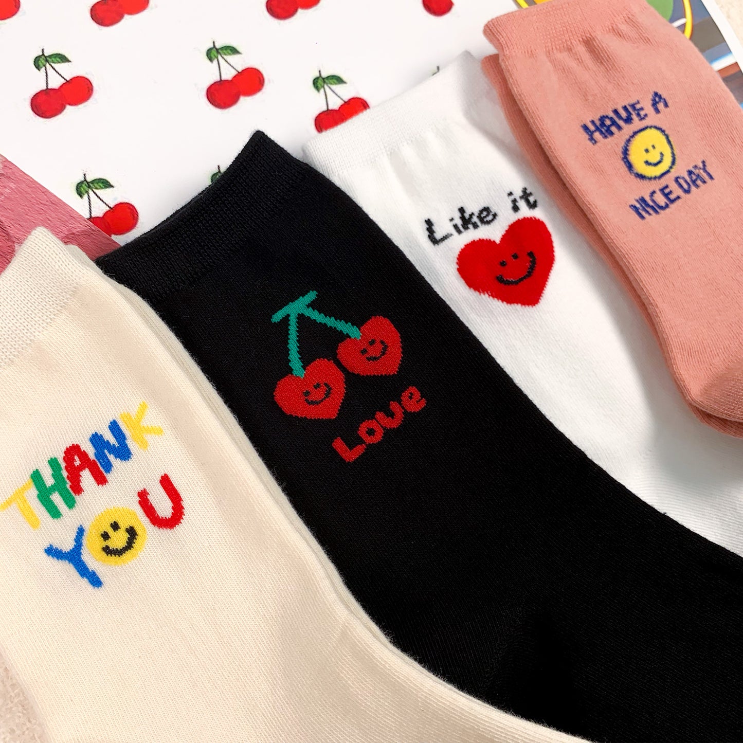 Women's Crew Stripe Smile Mood Socks