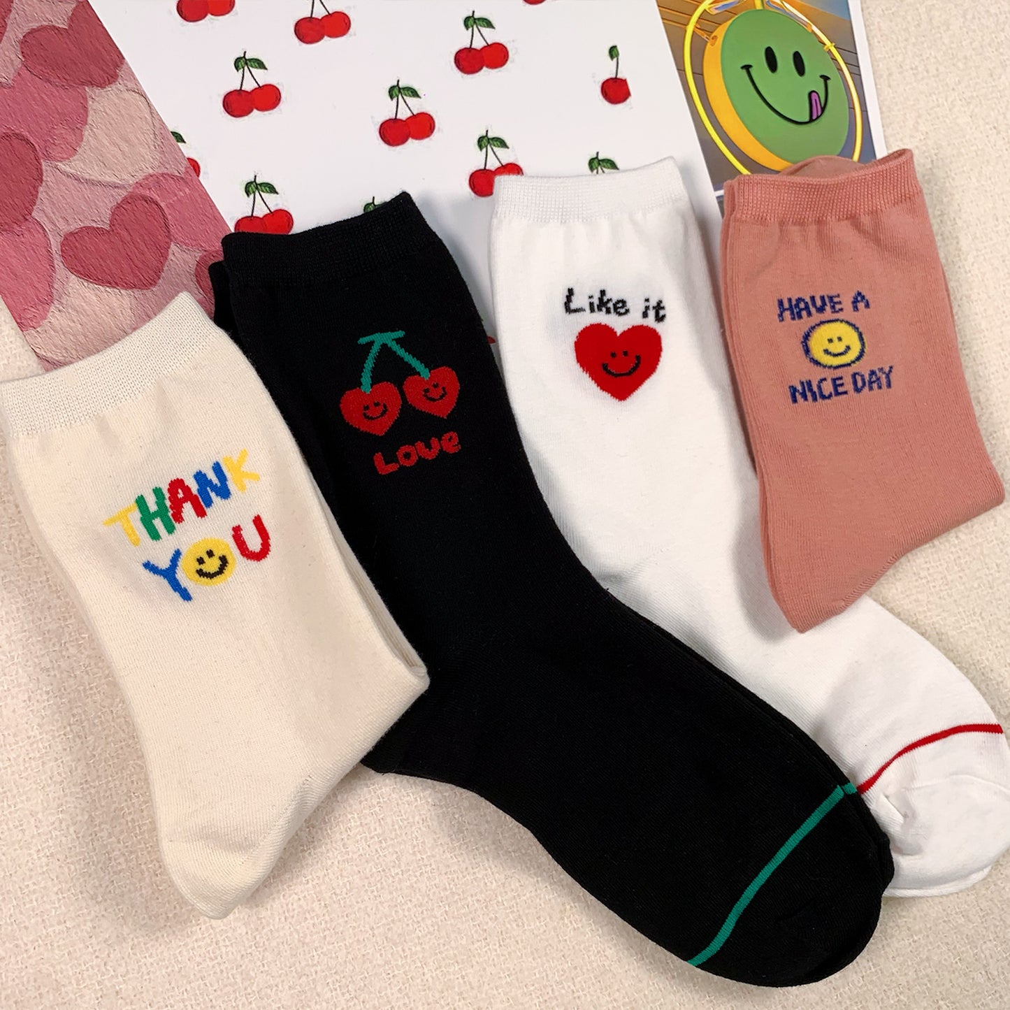 Women's Crew Stripe Smile Mood Socks