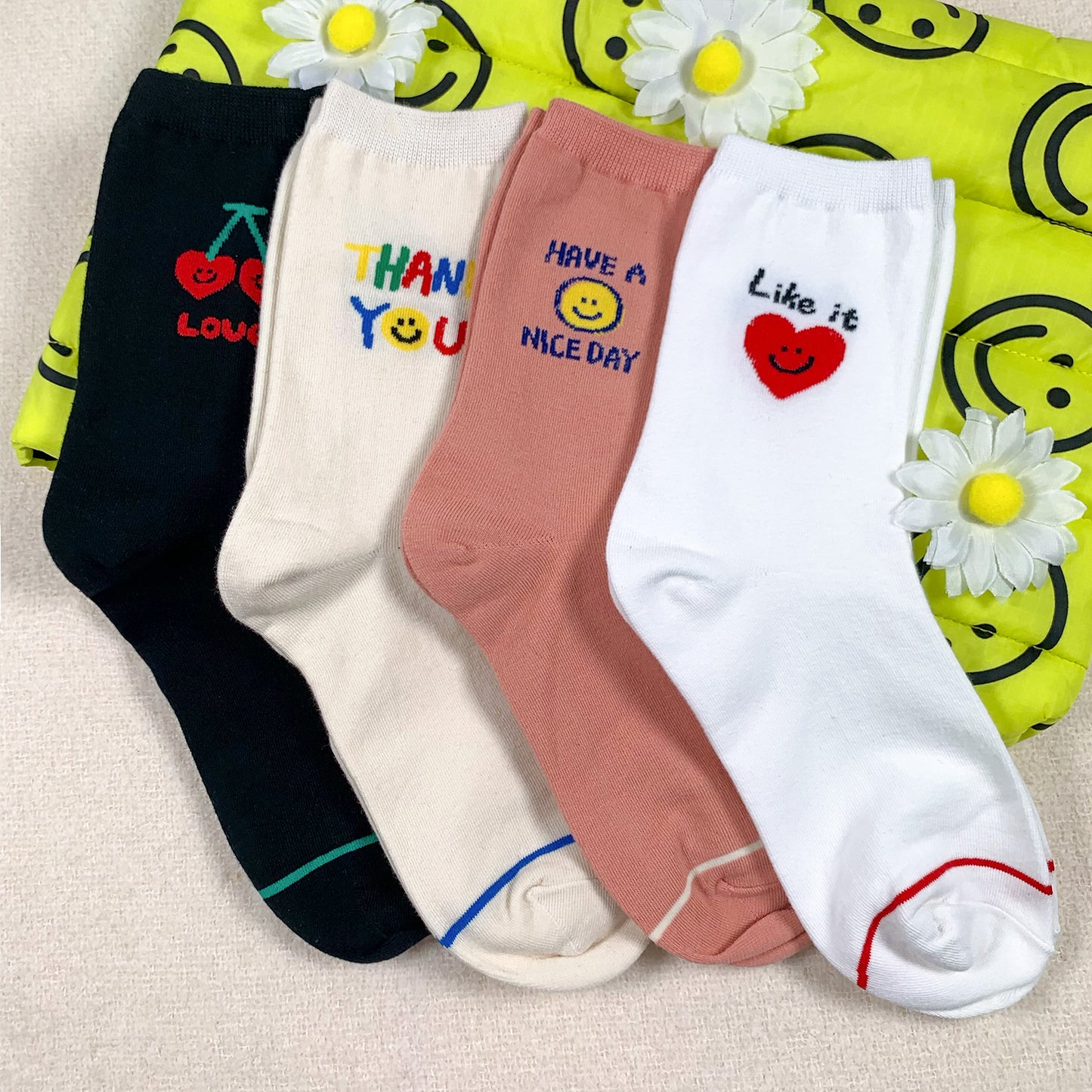 Women's Crew Stripe Smile Mood Socks