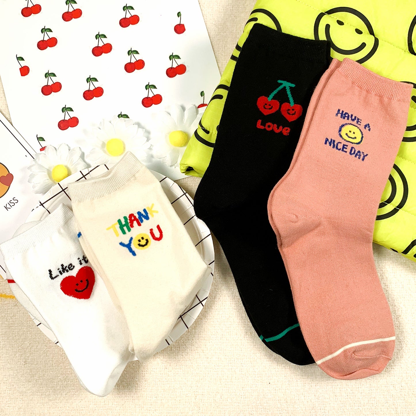 Women's Crew Stripe Smile Mood Socks