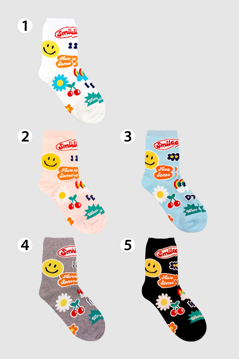 Women's Crew Smile Sticker Socks