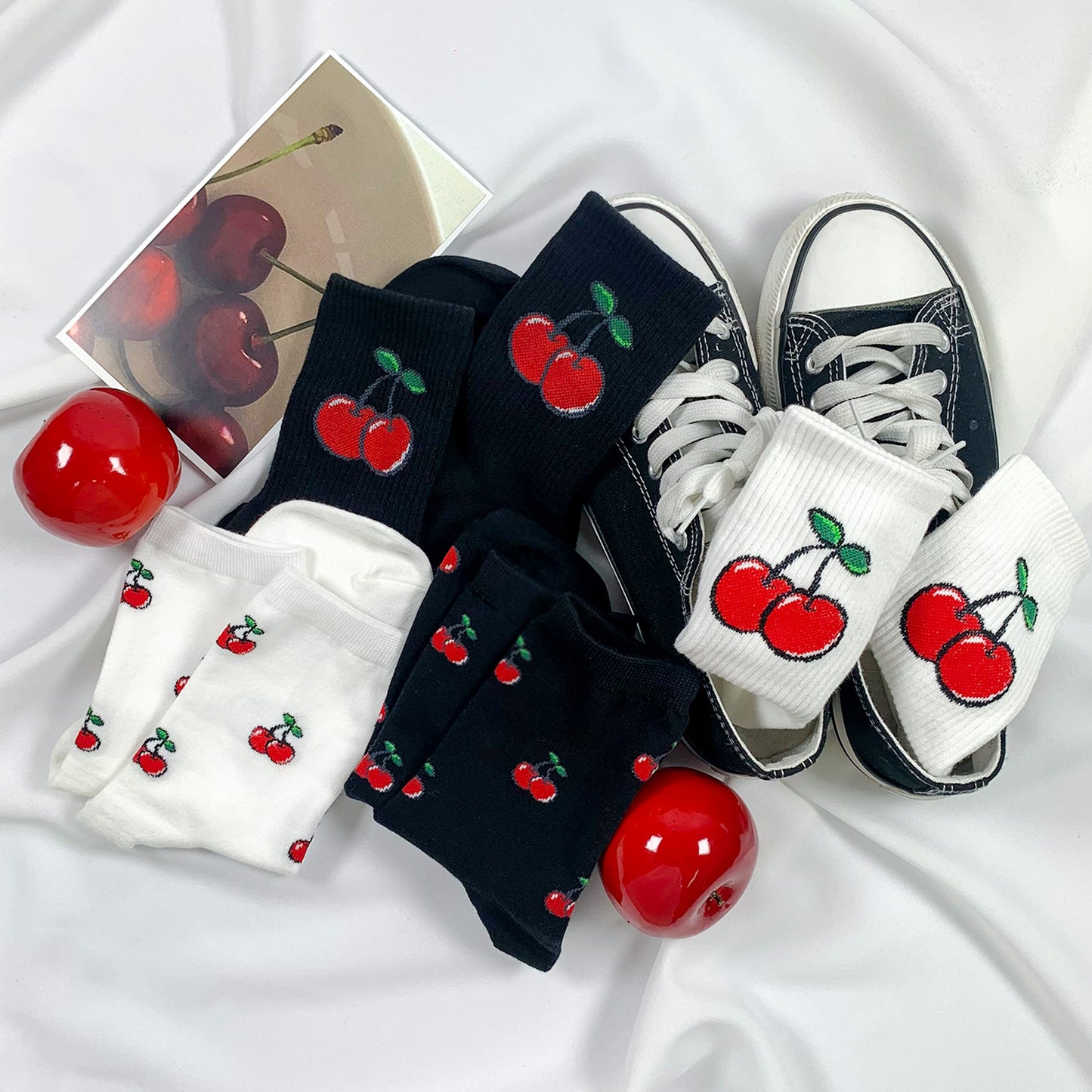 Women's Crew Cherry Pattern Socks