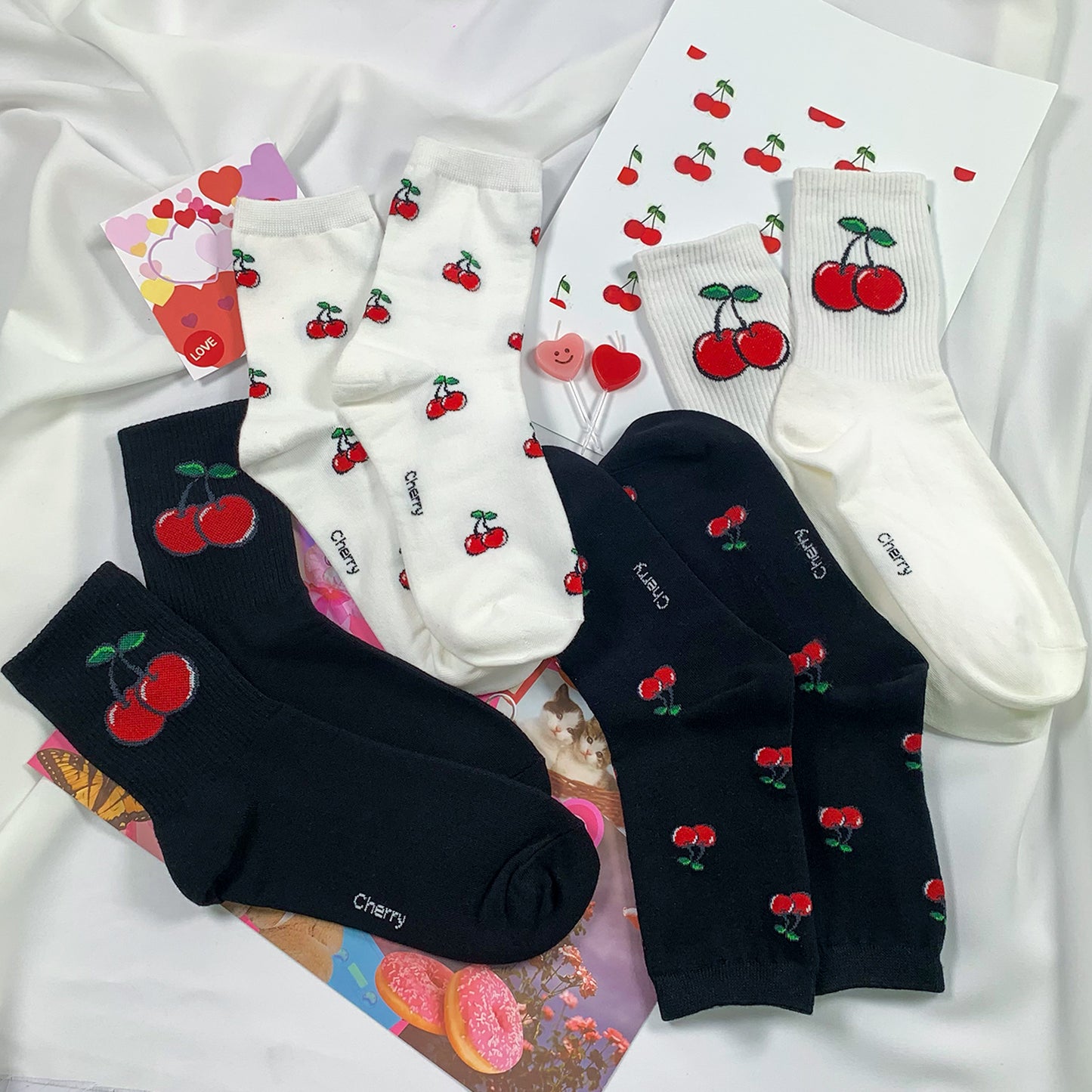 Women's Crew Cherry Pattern Socks