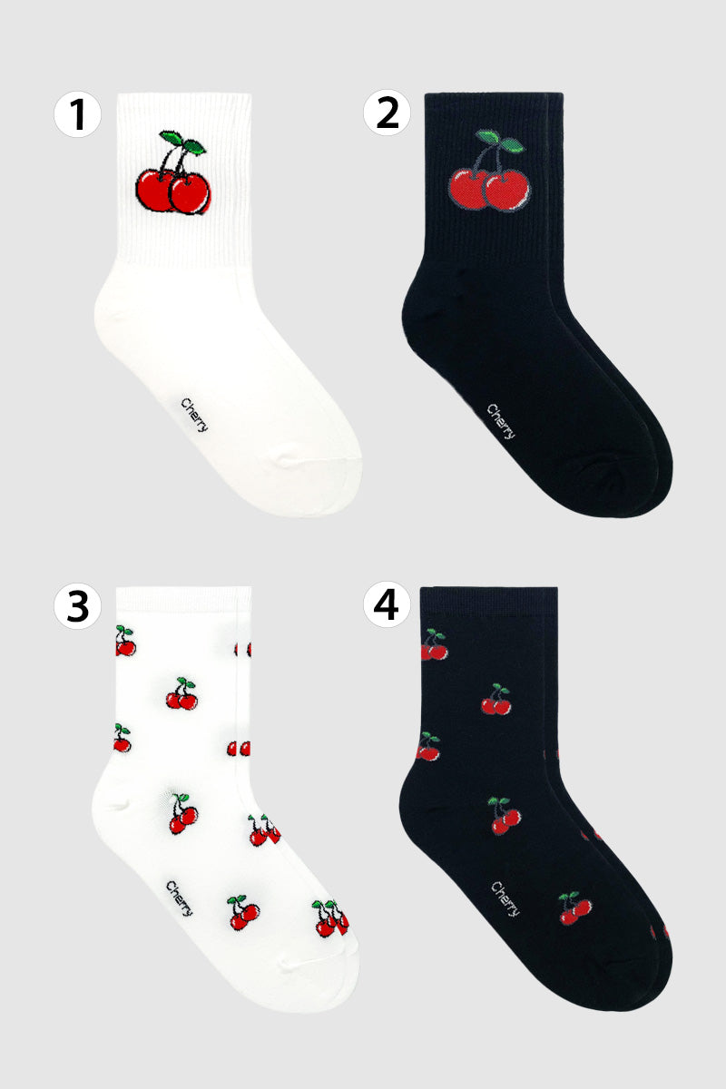 Women's Crew Cherry Pattern Socks