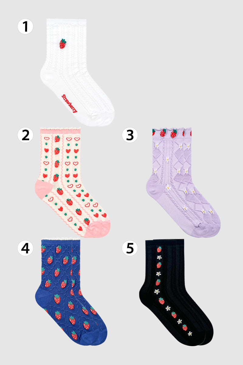 Women's Crew Strawberry Pattern Socks