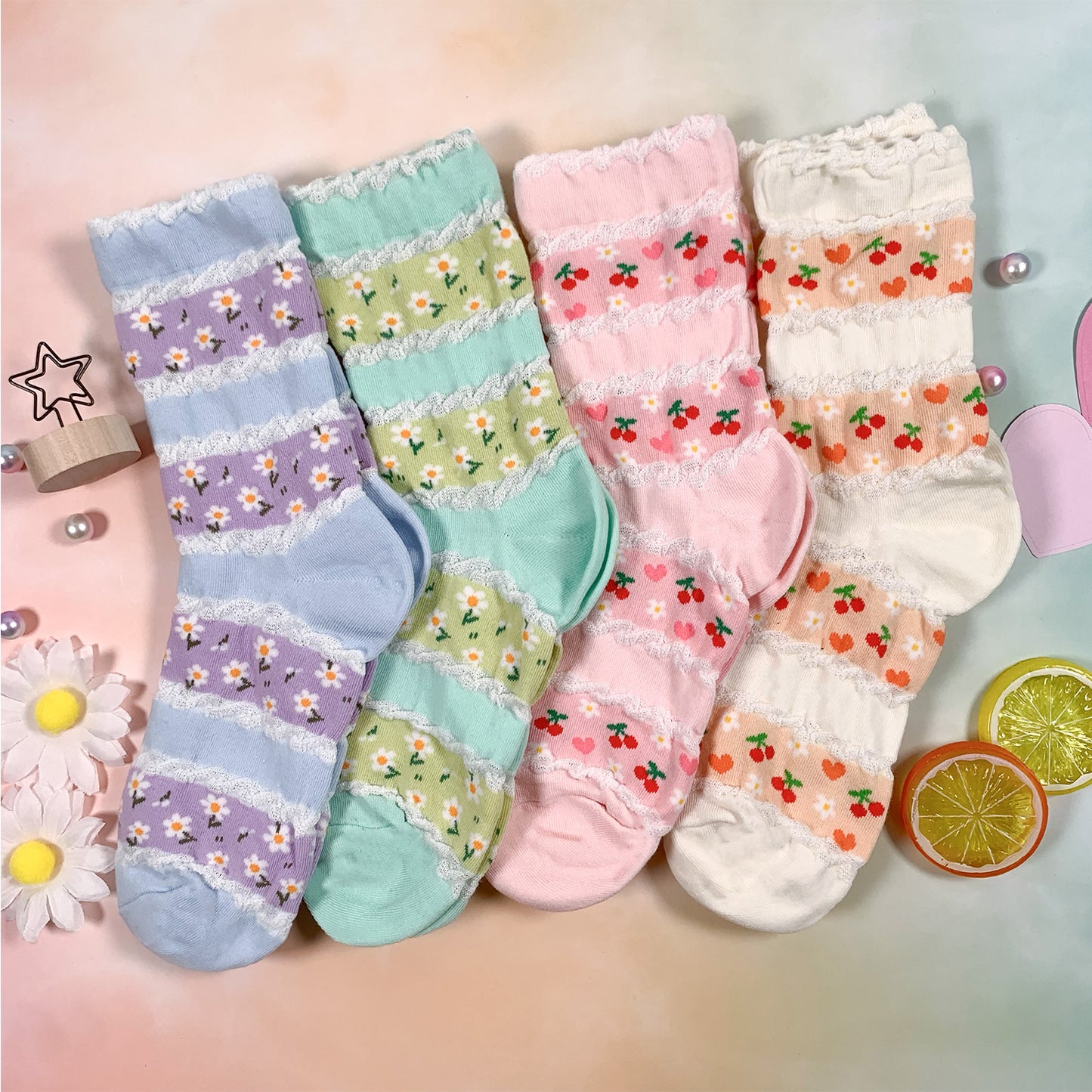 Women's Crew Cancan Flower Socks