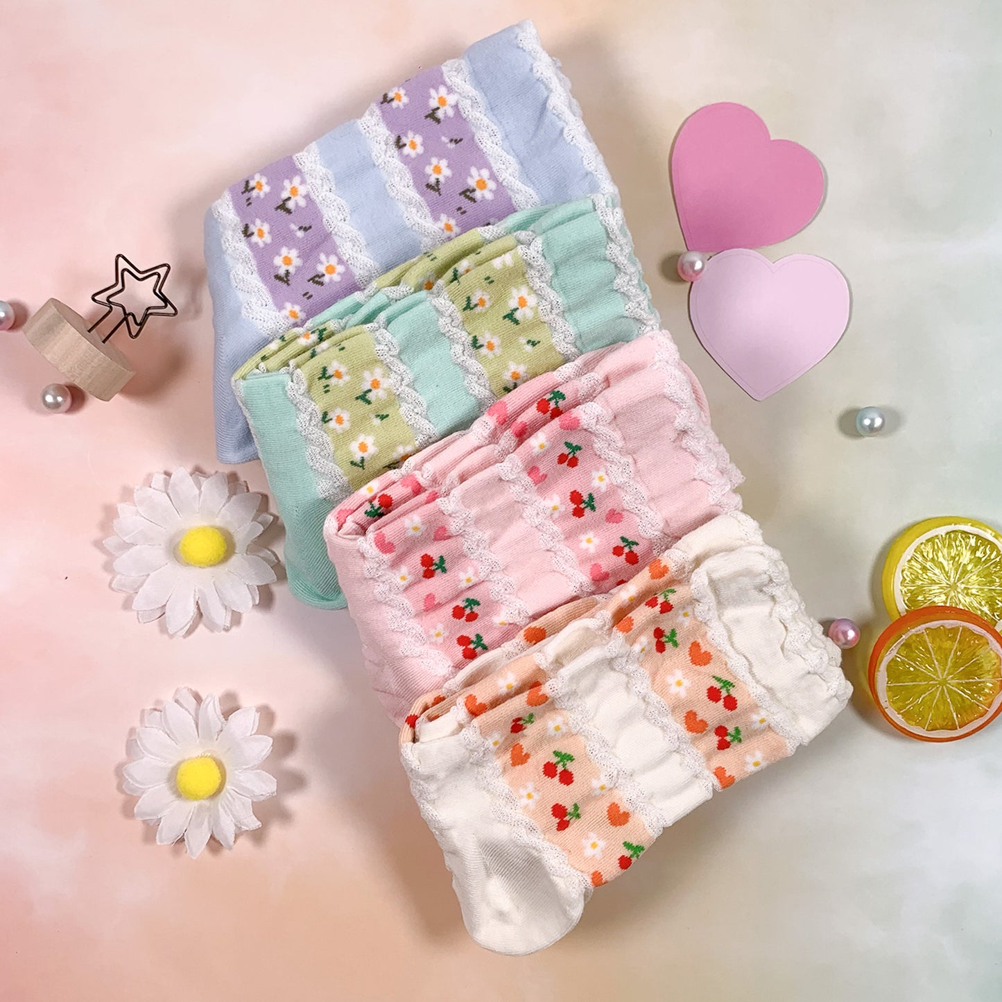 Women's Crew Cancan Flower Socks