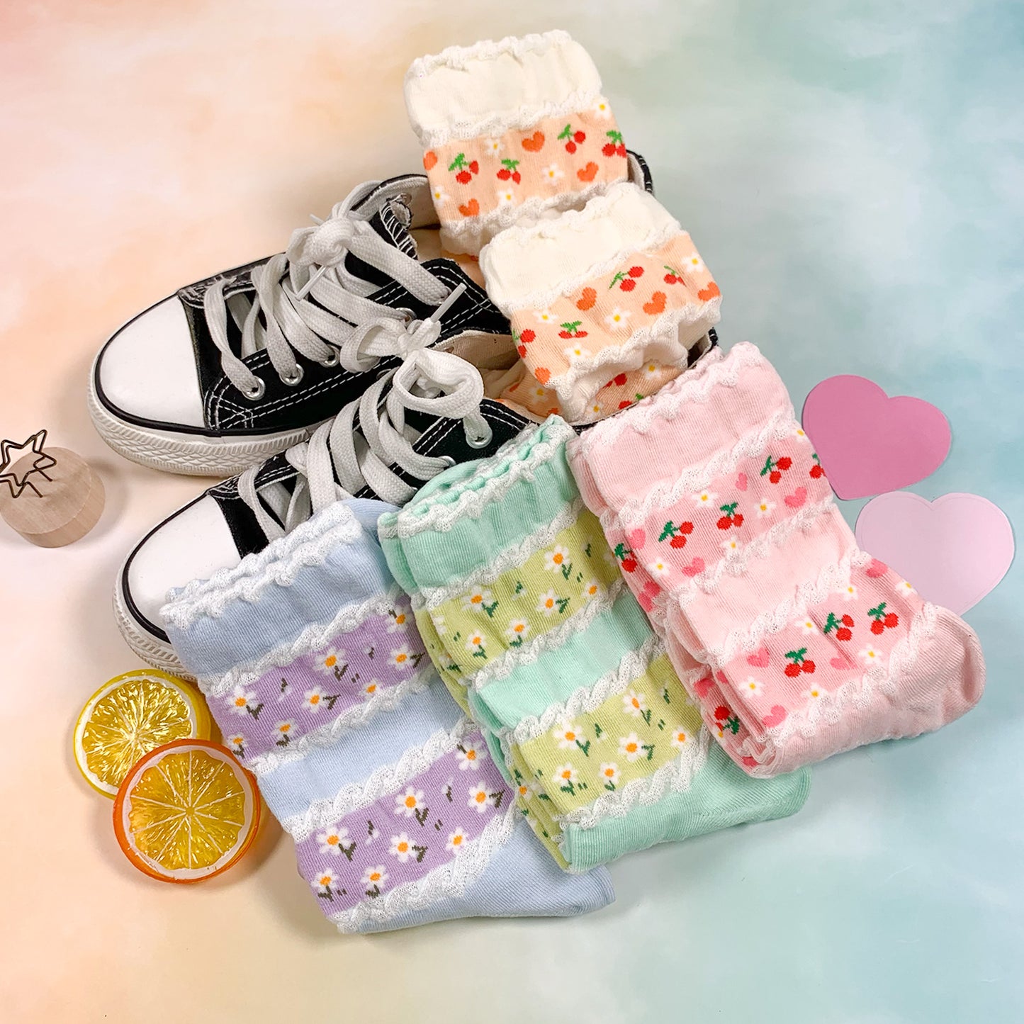 Women's Crew Cancan Flower Socks