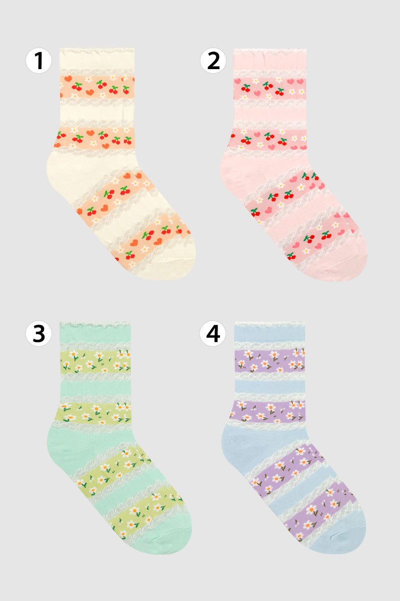 Women's Crew Cancan Flower Socks