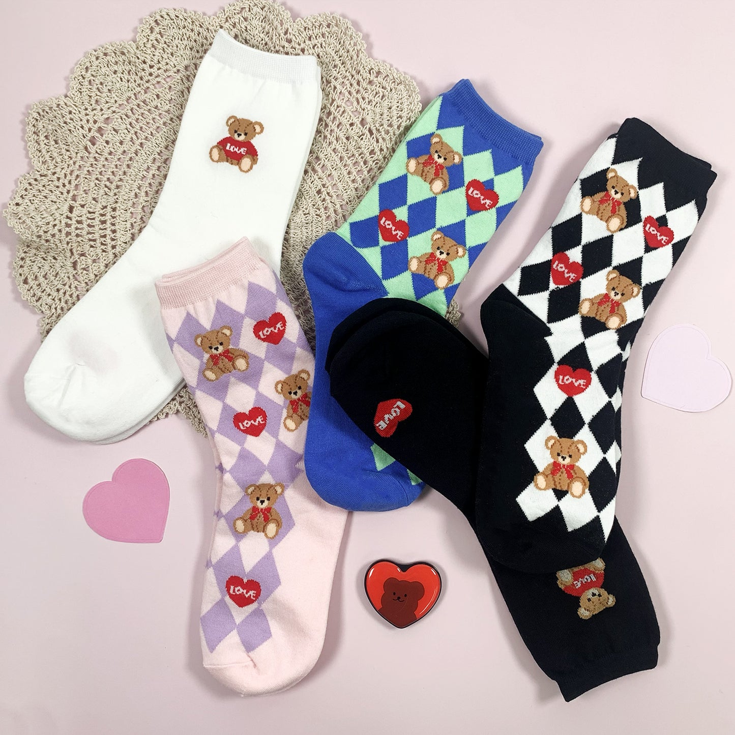 Women's Crew Love Heart Bear Socks