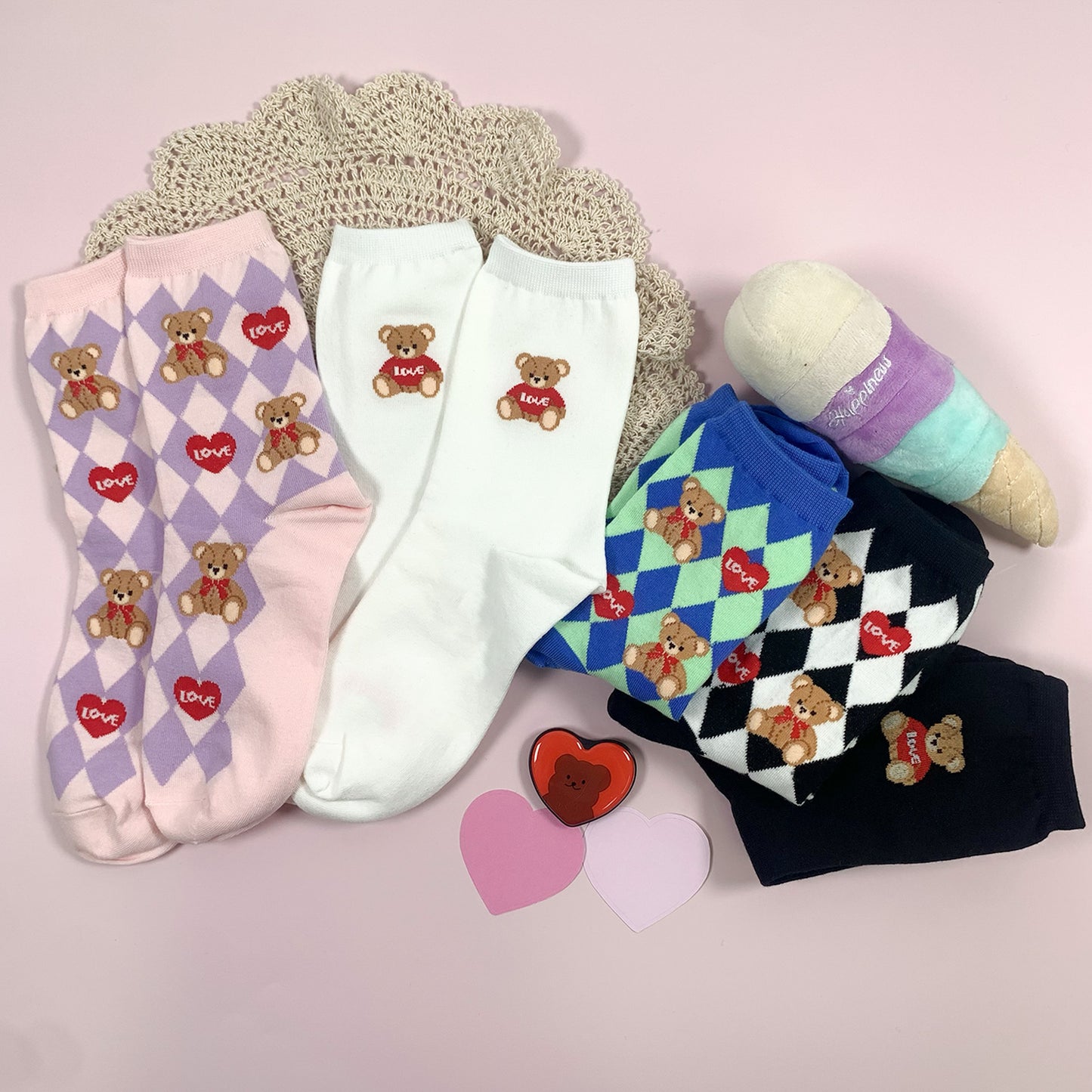 Women's Crew Love Heart Bear Socks