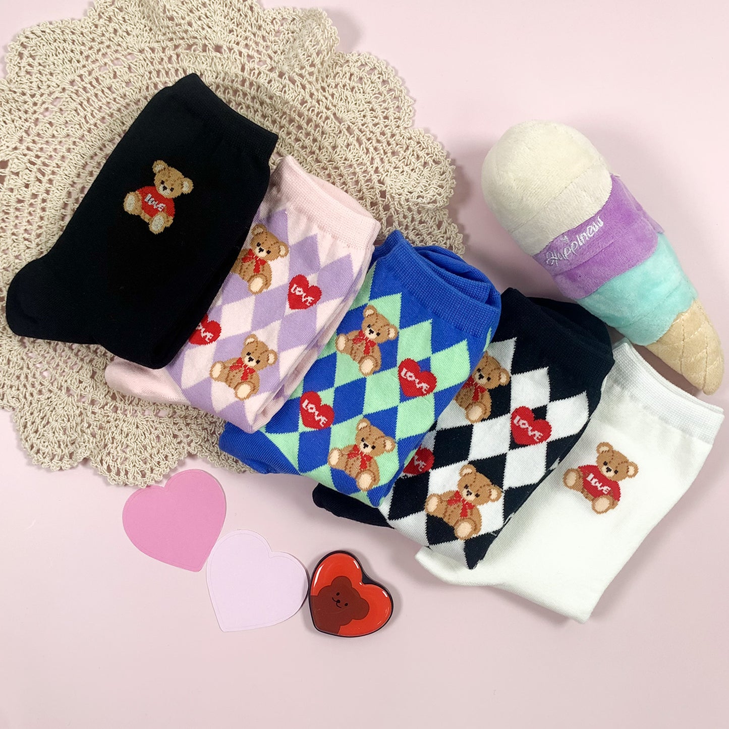 Women's Crew Love Heart Bear Socks