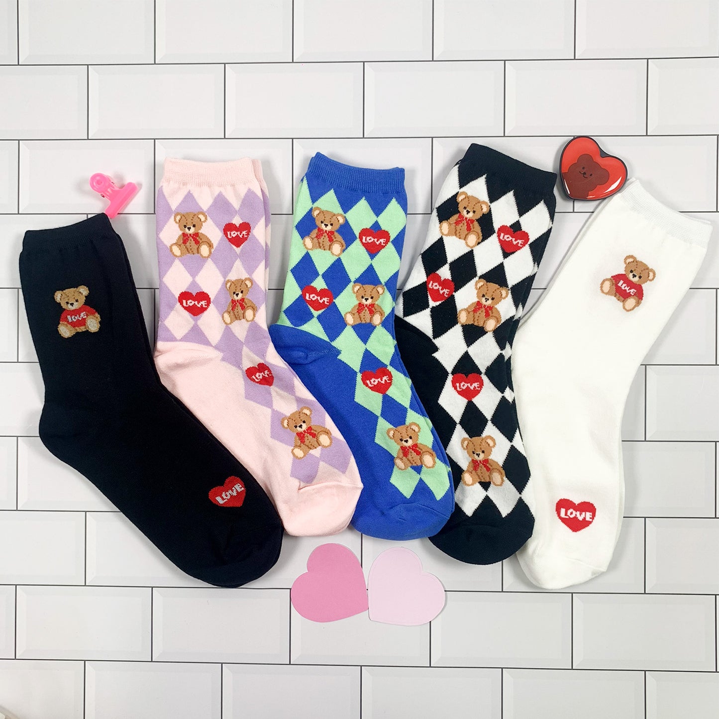 Women's Crew Love Heart Bear Socks