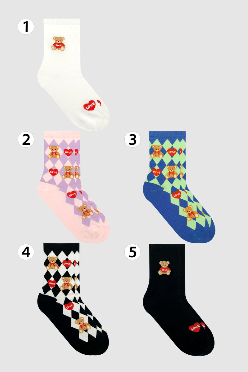 Women's Crew Love Heart Bear Socks