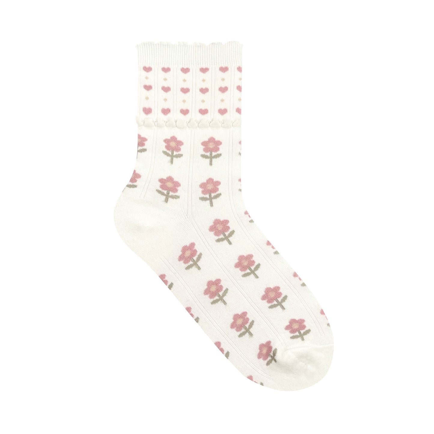 Women's Crew Heart Flower Socks